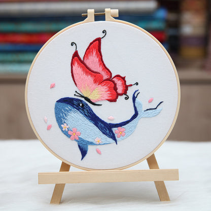 Embroidered Diy Materials Pack Whale With Butterfly Handmade Hanging Pictures