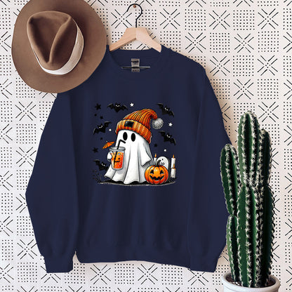 Sudadera de mujer con estampado de murciélago, calabaza y fantasma de Halloween