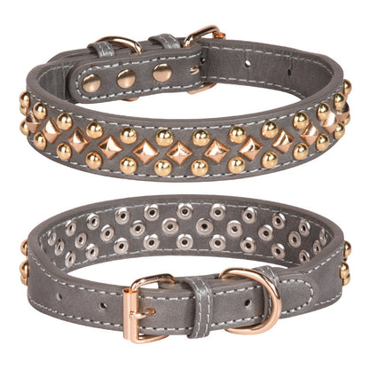 Rivet Leather Collar Golden Rivet Decoration Pet Dog Collar , Apply To Small Medium Large Dogs ,Retro Style Collar