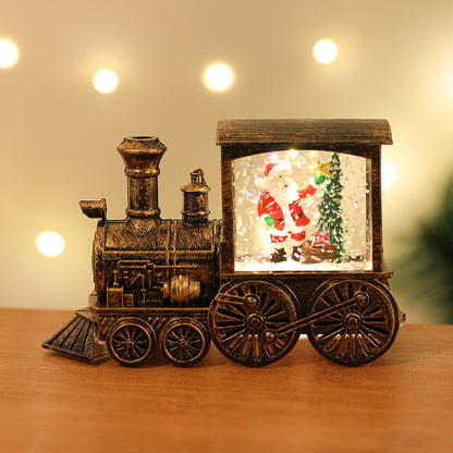 New Christmas Decoration Santa Claus Water Injection Brush Gold Train Decoration Small Night Lamp Christmas Gift