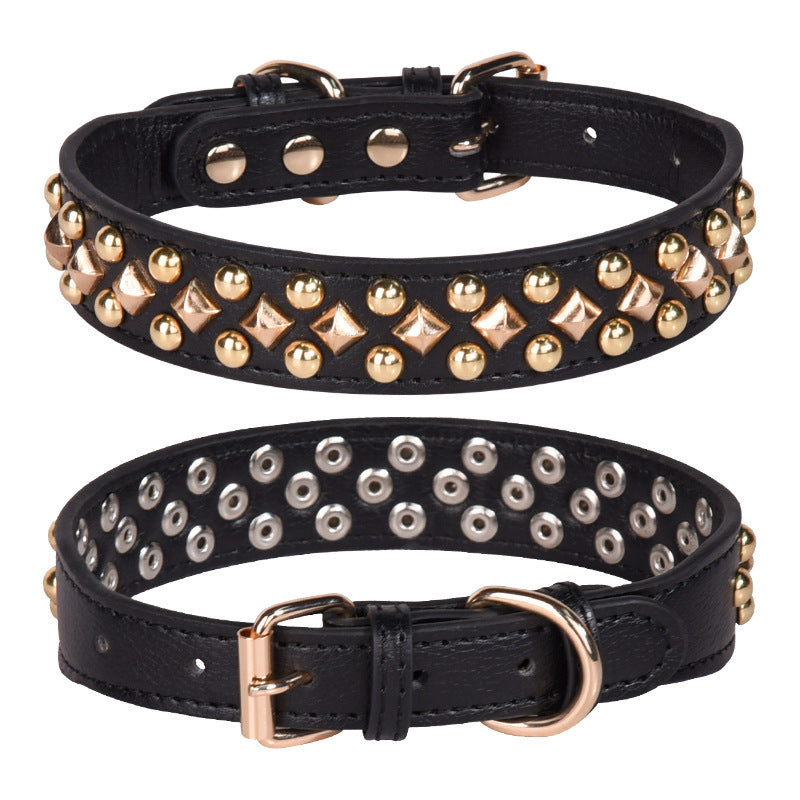 Rivet Leather Collar Golden Rivet Decoration Pet Dog Collar , Apply To Small Medium Large Dogs ,Retro Style Collar