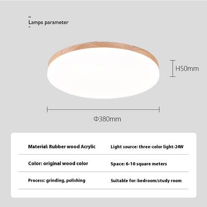 Nordic Style Living Room Simple Modern Ultra-thin Led Round Solid Wood Ceiling Lamp