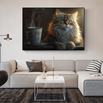 Abstract Magic Cat And Coffee Print Canvas Painting