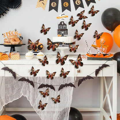 Autocollants 3D en forme de crâne et de papillon pour décoration murale d'Halloween