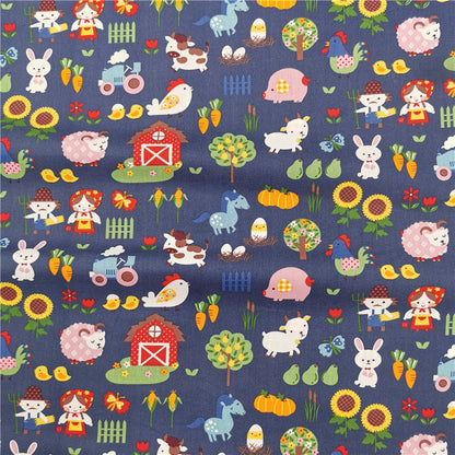 Cartoon Farm Animals Cotton Fabric Twill