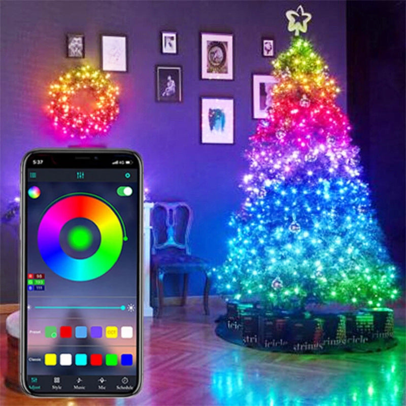 Guirnalda de luces LED de cobre con Bluetooth, control por aplicación, para decoración de árbol de Navidad, Año Nuevo, decoración navideña