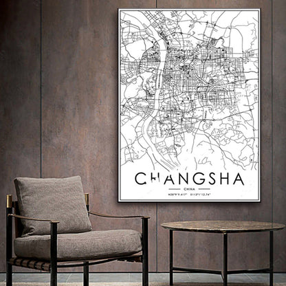 Black And White City Map Poster Art Canvas Painting