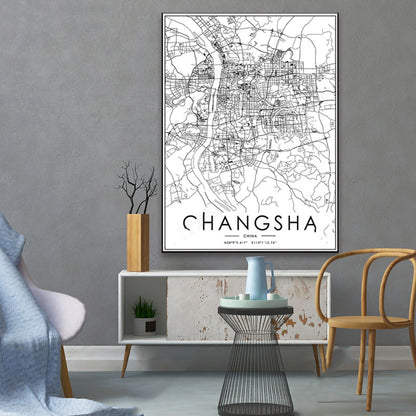 Black And White City Map Poster Art Canvas Painting