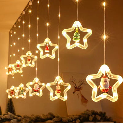 Festive DIY String Lights,Santa Claus Circle Christmas Tree Cartoon Shape Curtain Lights,LED Colorful Lights,Room Window Decoration Lights