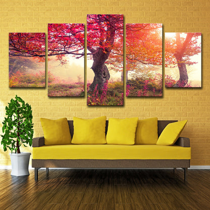 Toile d'art de saison, arbres d'automne, salon moderne, grande peinture en tissu, Art mural, 5 pièces