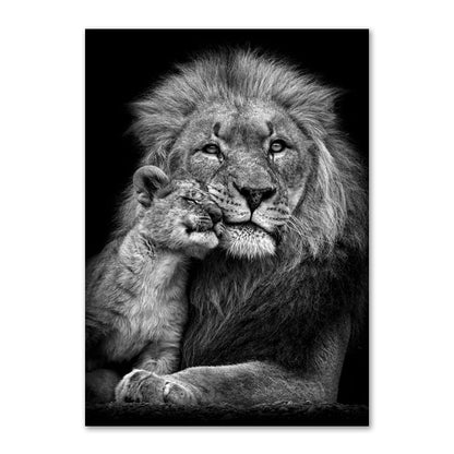 Black And White Lion Family Poster Canvas Print