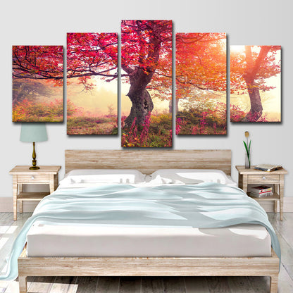 Toile d'art de saison, arbres d'automne, salon moderne, grande peinture en tissu, Art mural, 5 pièces