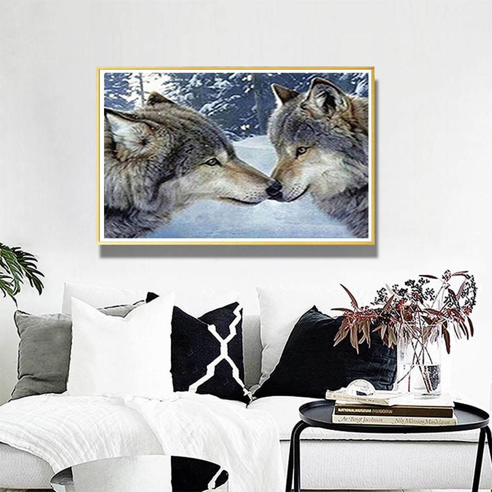 5D DIY Diamond Painting Of Two Wolves, Square Rhinestone Embroidery