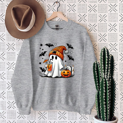 Sudadera de mujer con estampado de murciélago, calabaza y fantasma de Halloween