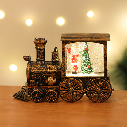 New Christmas Decoration Santa Claus Water Injection Brush Gold Train Decoration Small Night Lamp Christmas Gift