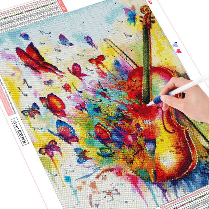 Peinture diamant thème violon, broderie complète 5D, paysage, décoration de la maison