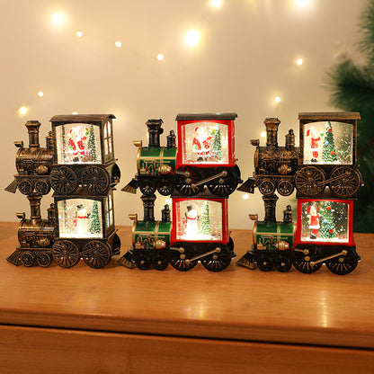 New Christmas Decoration Santa Claus Water Injection Brush Gold Train Decoration Small Night Lamp Christmas Gift