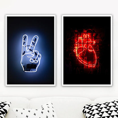 Bar Decoration Poster Neon Victory Heart Hello Canvas Painting