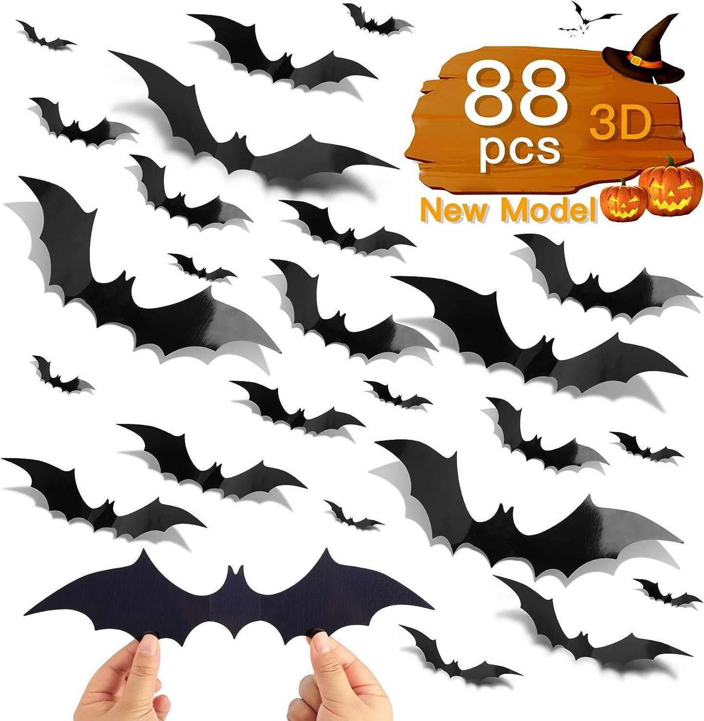 Décoration murale chauve-souris 3D, 88 pièces, autocollants de décoration d'Halloween DIY