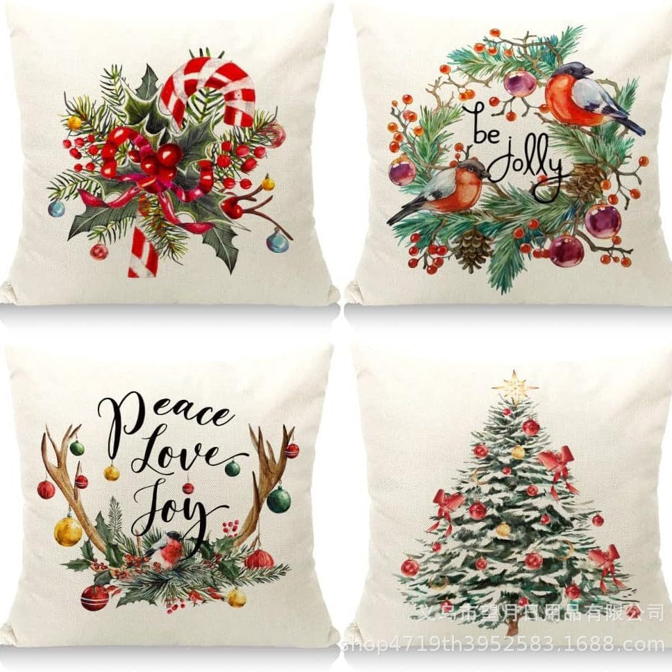 Christmas Snowman Reindeer Gloves Eucalyptus Throw Pillow Covers, 18 X 18 Inch Winter Holiday Stripes Cushion Case Decoration For Sofa Couch Set Of 4