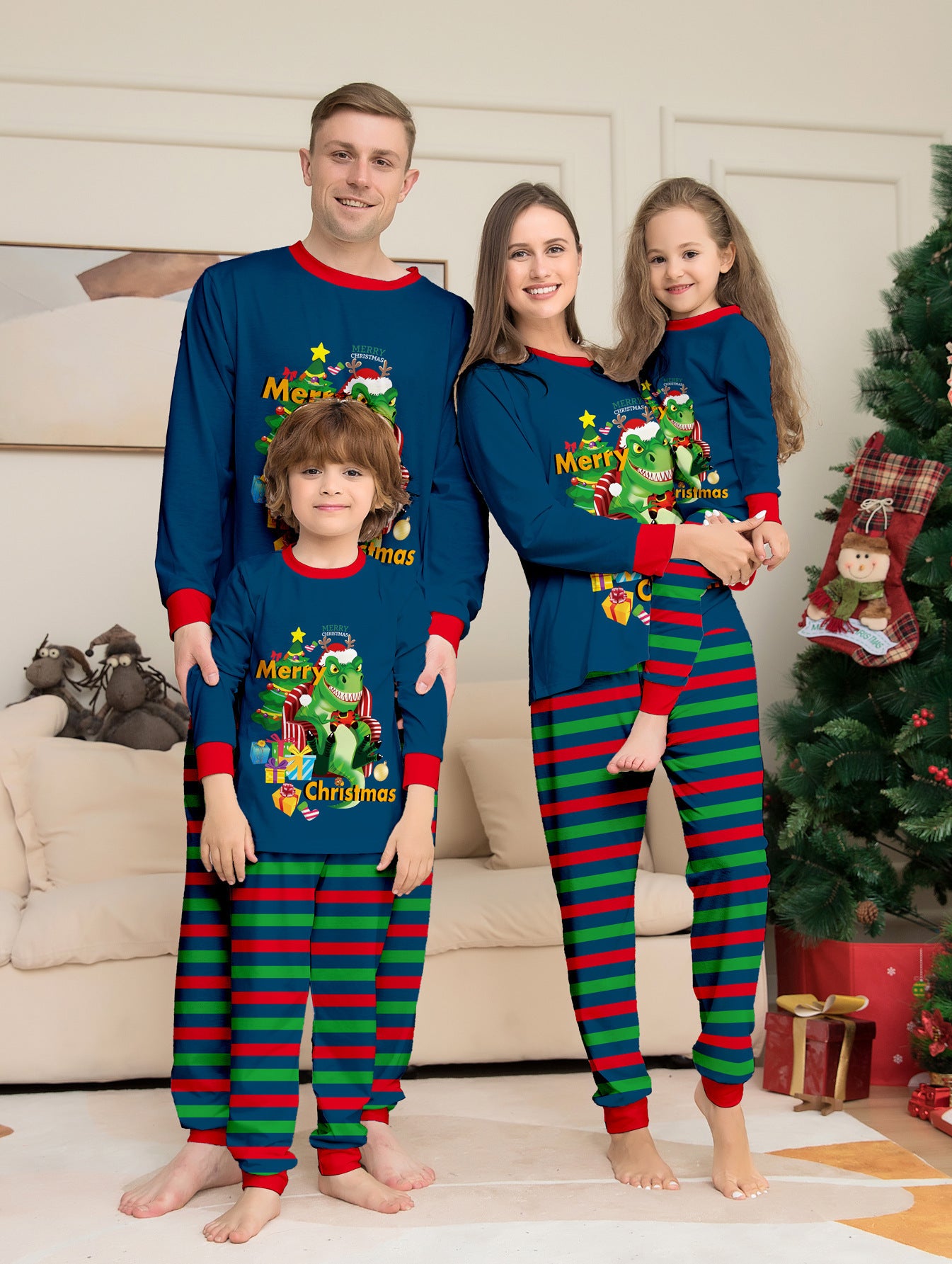 Tyrannosaurus Letter Christmas Tree Printing Parent-child Suit Pajamas