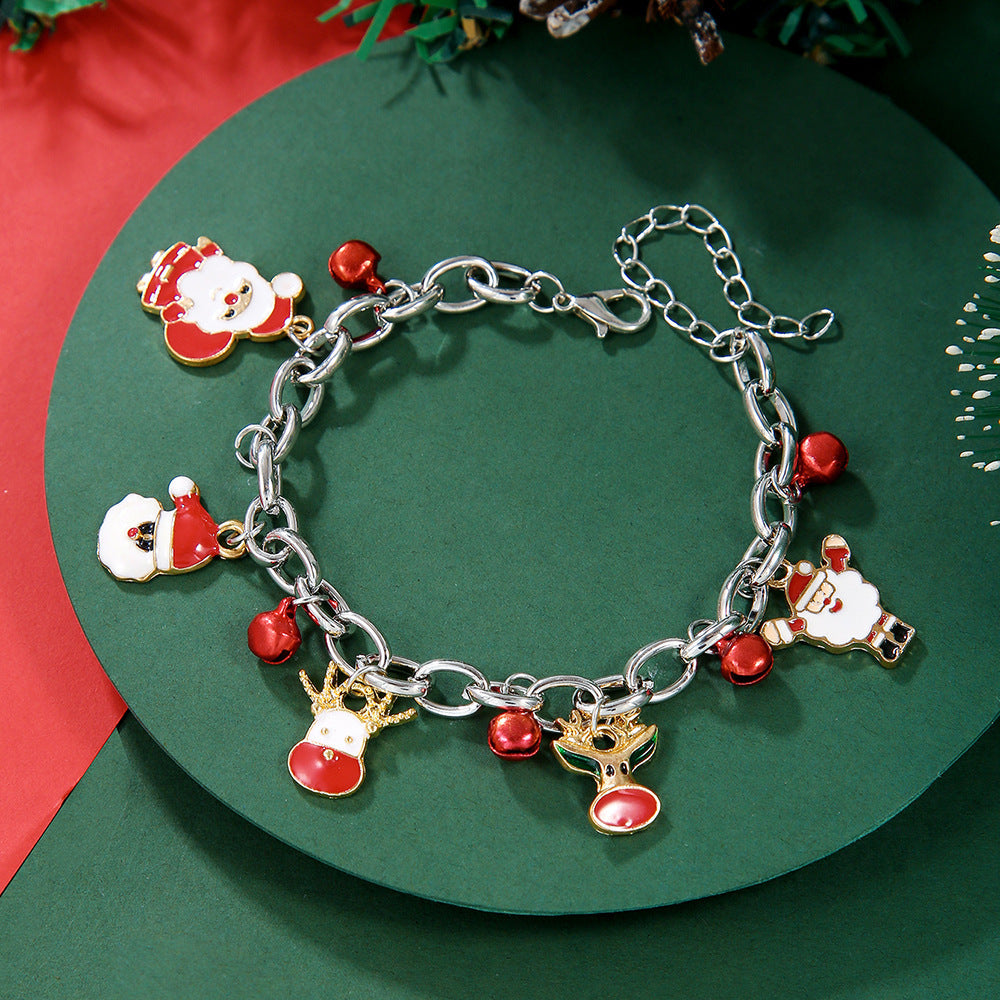 Pulsera de cadena de metal navideña creativa para mujeres y hombres, brazalete con forma de Papá Noel, árbol de Navidad, copo de nieve, muñeco de nieve y perlas, regalos de Año Nuevo