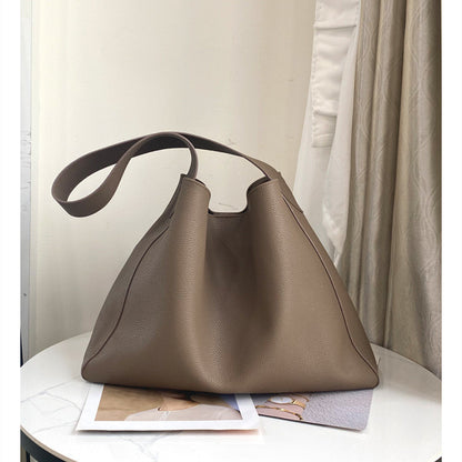 Bolso tipo cubo de cuero genuino de gran capacidad simple a la moda para mujer