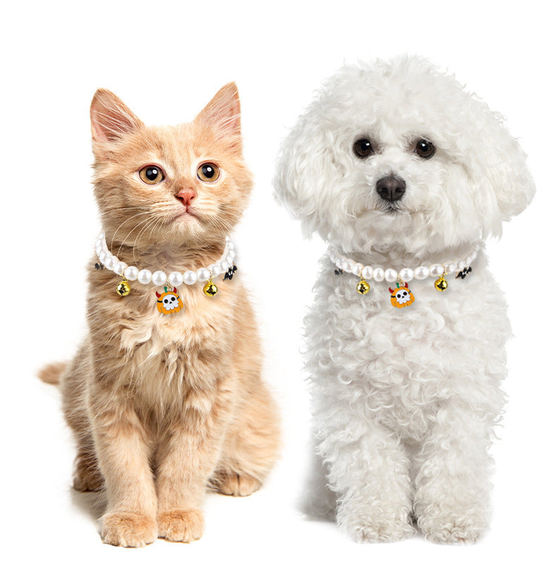 Collier de perles 3 pièces pour animaux de compagnie, décoration d'Halloween, collier pour chat, chiot, chien, cloche, ornement de cou 