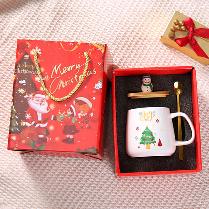 Ensemble de tasses en céramique avec couvercle et cuillère pour cadeau de Noël Père Noël