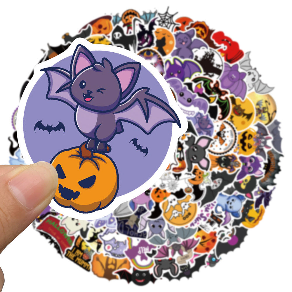 Autocollants de dessin animé citrouille chauve-souris d'halloween, décoration pour coffre de voiture, cadeau pour enfants, 100