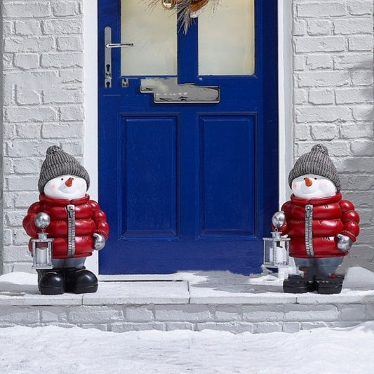 Décorations de Noël en forme de bonhomme de neige avec veste en duvet rouge