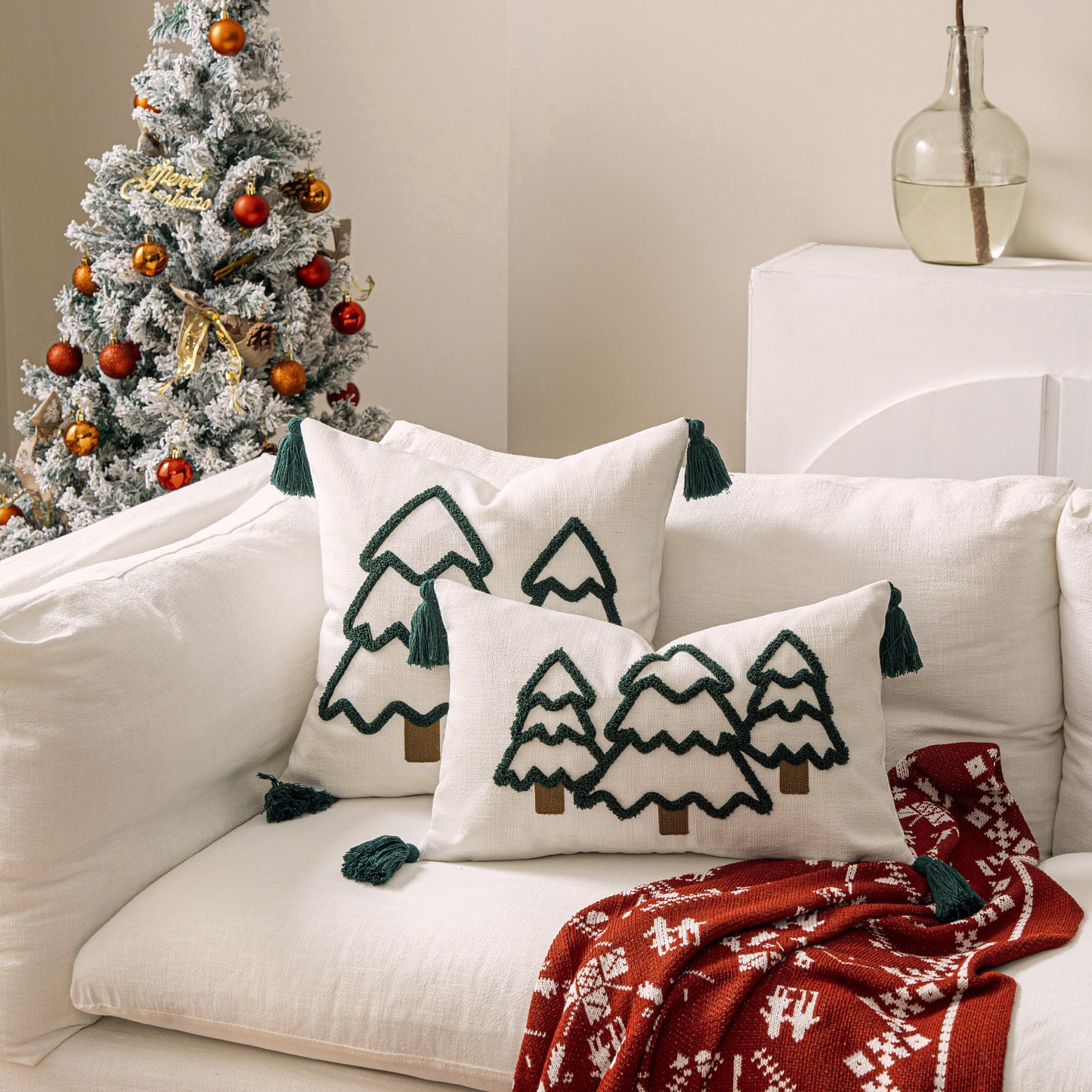 Home Christmas Tree Canvas Embroidery Pillow Case