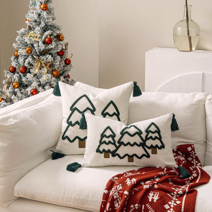 Home Christmas Tree Canvas Embroidery Pillow Case