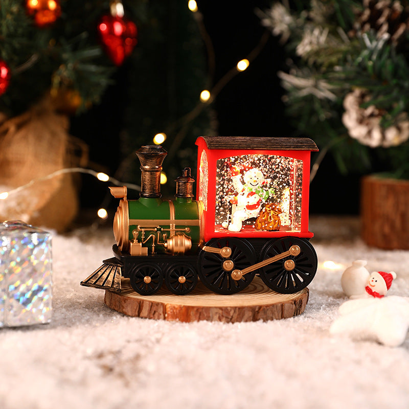 New Christmas Decoration Santa Claus Water Injection Brush Gold Train Decoration Small Night Lamp Christmas Gift