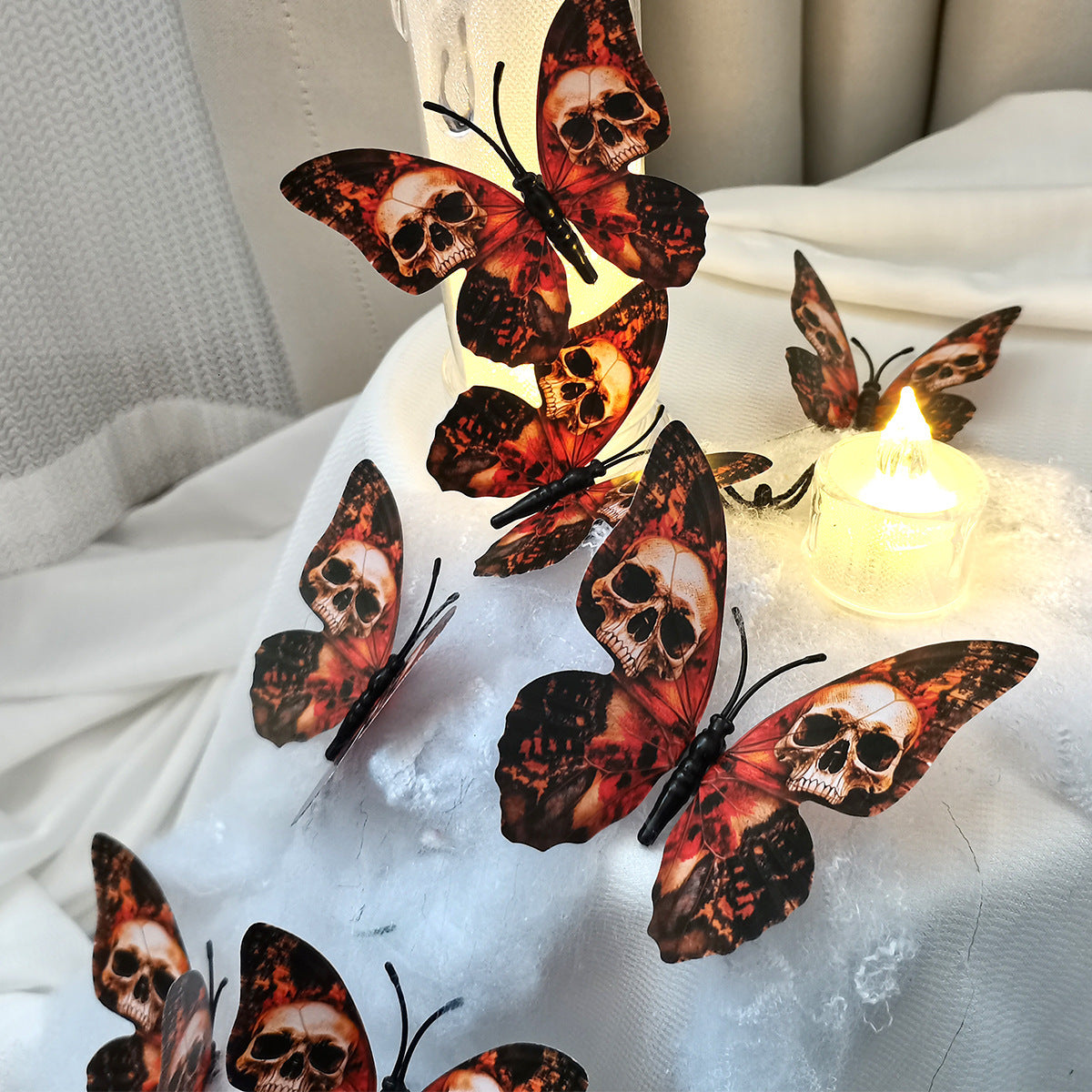 Autocollants 3D en forme de crâne et de papillon pour décoration murale d'Halloween