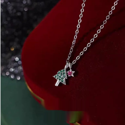 Collier de petit arbre de Noël Chaîne de clavicule Haut de gamme en argent pur Niche de luxe légère 925