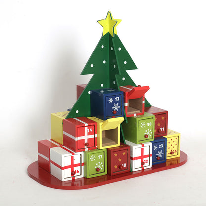 Christmas Tree Wooden Countdown Calendar Candy Box Ornament Decoration