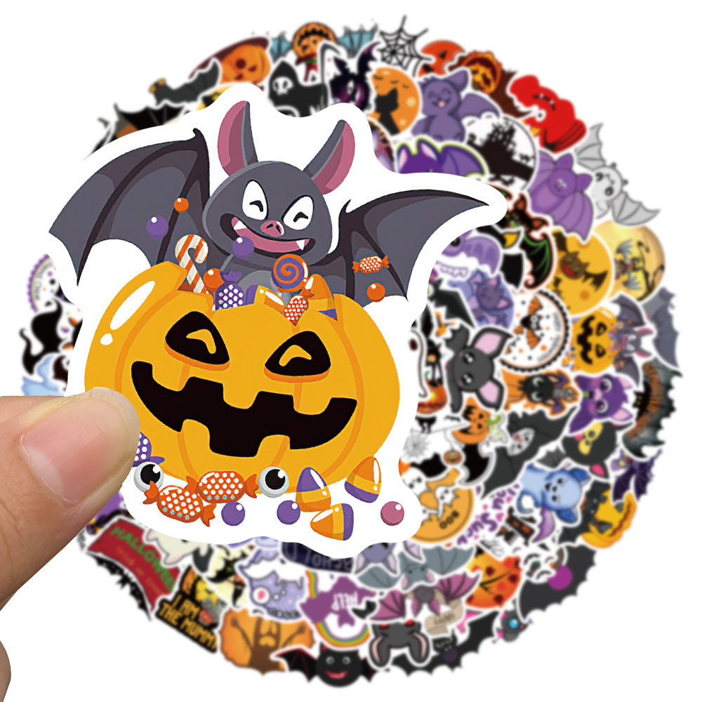 Autocollants de dessin animé citrouille chauve-souris d'halloween, décoration pour coffre de voiture, cadeau pour enfants, 100