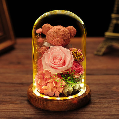 Christmas Gift Cross-border Immortal Moss Bear  Dried Flower Rose Glass Cover