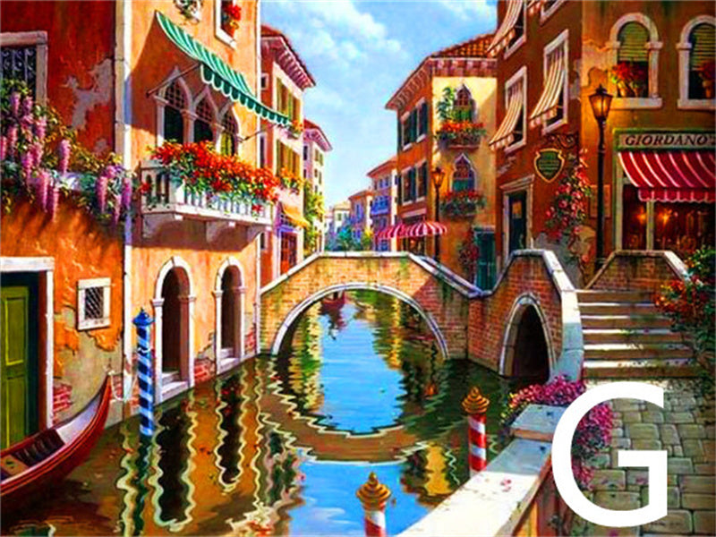 Image de mosaïque de peinture de diamant de ville de venise, broderie de paysage