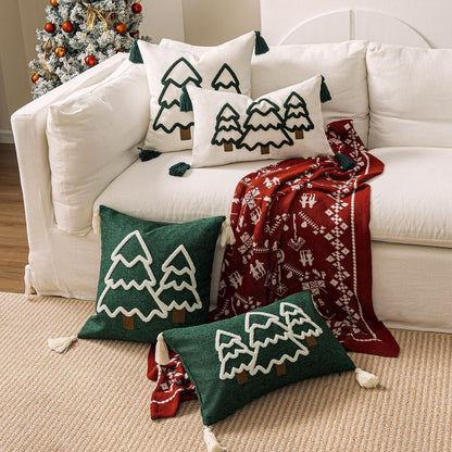 Home Christmas Tree Canvas Embroidery Pillow Case