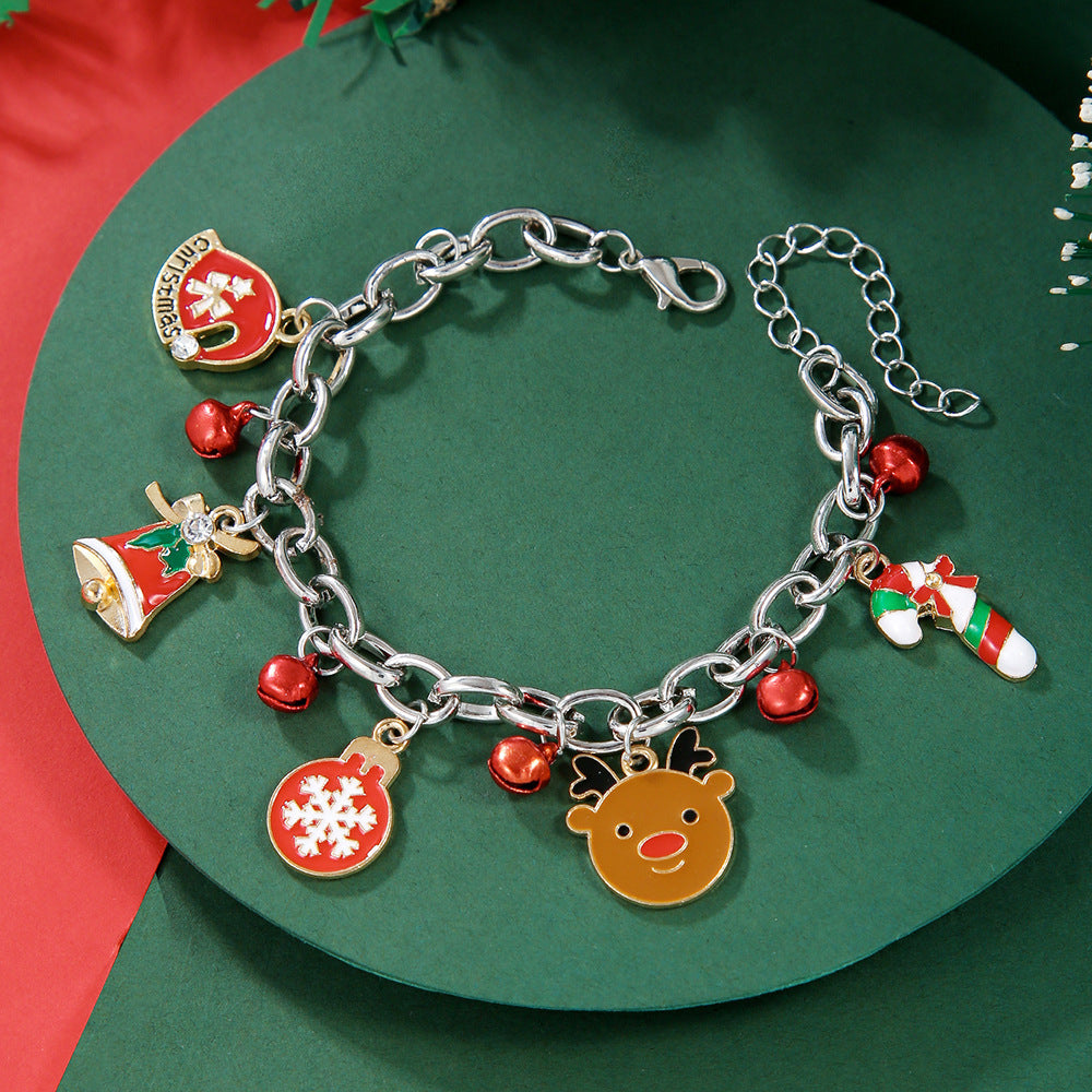 Pulsera de cadena de metal navideña creativa para mujeres y hombres, brazalete con forma de Papá Noel, árbol de Navidad, copo de nieve, muñeco de nieve y perlas, regalos de Año Nuevo