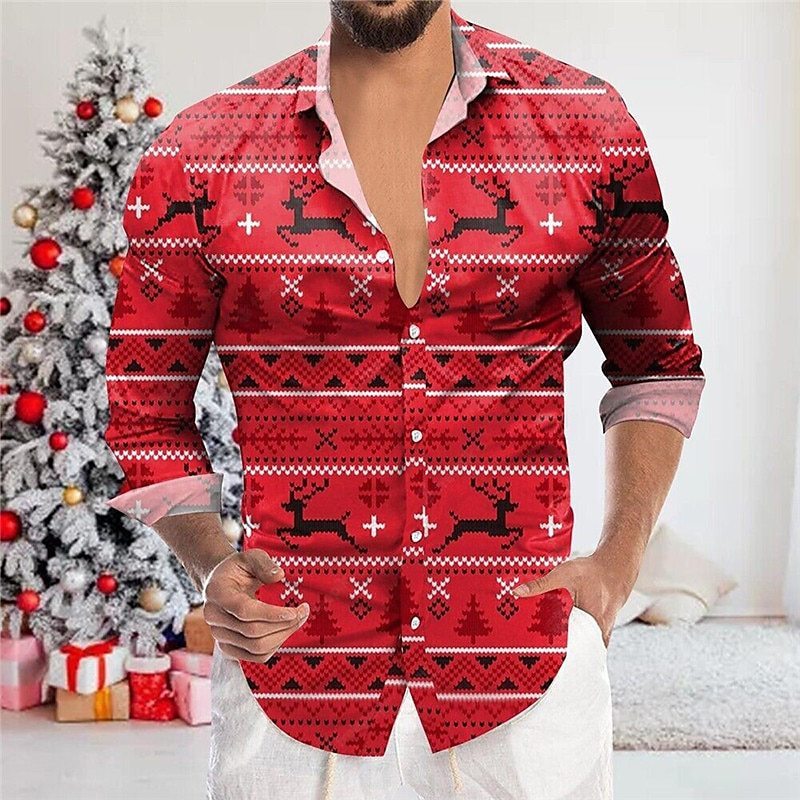 Chemise à revers avec impression numérique 3D en forme de sapin de Noël