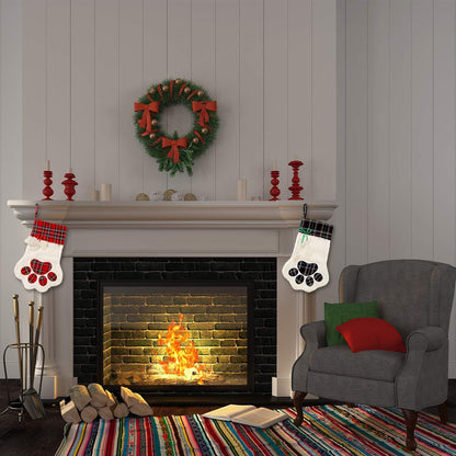 Pieces Buffalo Plaid Pet Stockings For Cats And Dogs - Paw Pattern Hanging Christmas Decorations