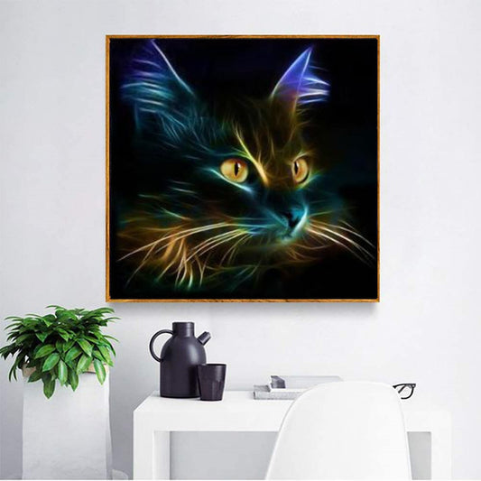 Pintura De Diamantes Con Patrón De Gato Neón Y Precioso