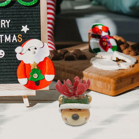 Christmas Simulation Succulent Plant Pot Resin Fake Flower Pot Santa Claus Snowman Christmas Small Simulation Potted