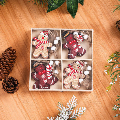 Caja colgante con adornos navideños de madera con forma de hombre de jengibre