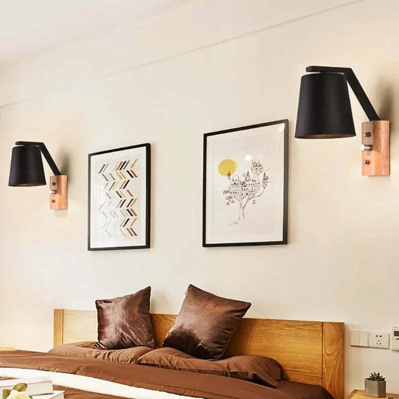 Bedroom Bedside Lamp Bar Aisle Light Solid Wood Glass Wall Lamp