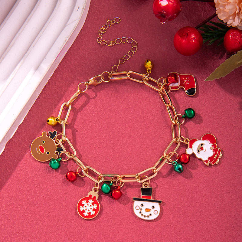 Pulsera de cadena de metal navideña creativa para mujeres y hombres, brazalete con forma de Papá Noel, árbol de Navidad, copo de nieve, muñeco de nieve y perlas, regalos de Año Nuevo