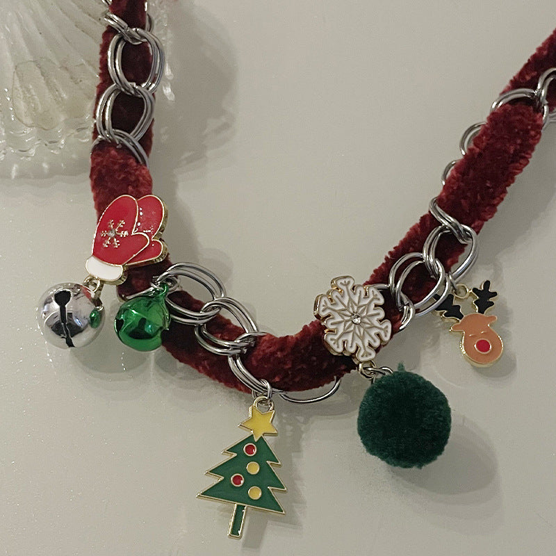 Collier tour de cou avec coutures en forme de cloche, de flocon de neige et d'élan pour sapin de Noël